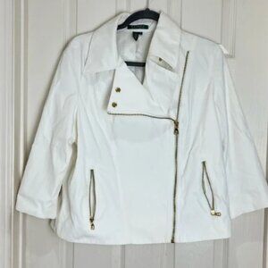 LAUREN RALPH lauren white moto jacket size XL green Label